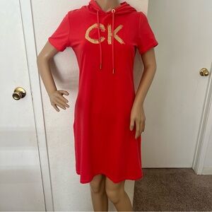 Calvin Klein  Red Dress with Gold Accents